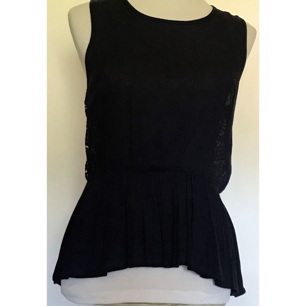 Women Navy INA Sleeveless Zip Top Crochet Accent Back‎ Medium NWT